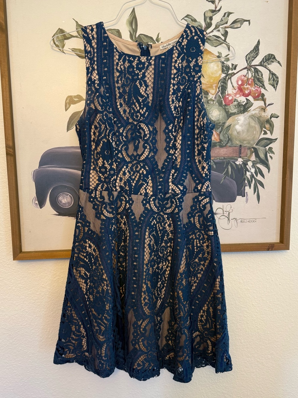 Y2K Charlotte Russe Navy Lace Fit-and-Flare Dress